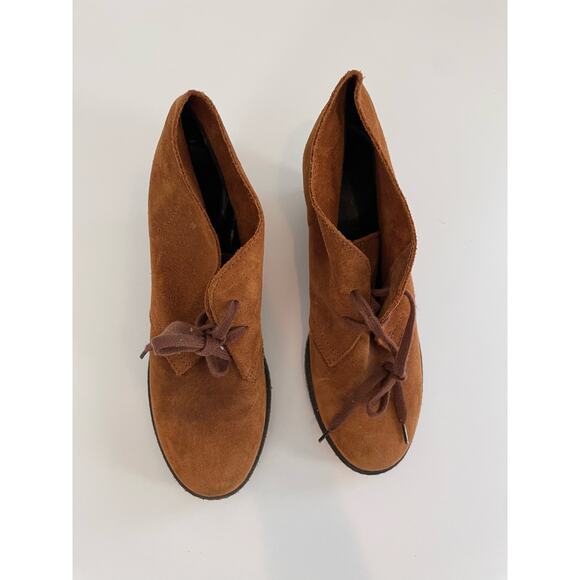 J Crew Size 8 Brown Suede Ankle Bootie Heels Lace Up Rubber Heels - Picture 3 of 10